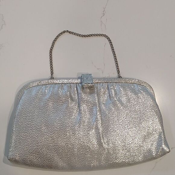 Vintage After Five Special Occasion Clutch/Handbag in Metallic Silver - Picture 2 of 10